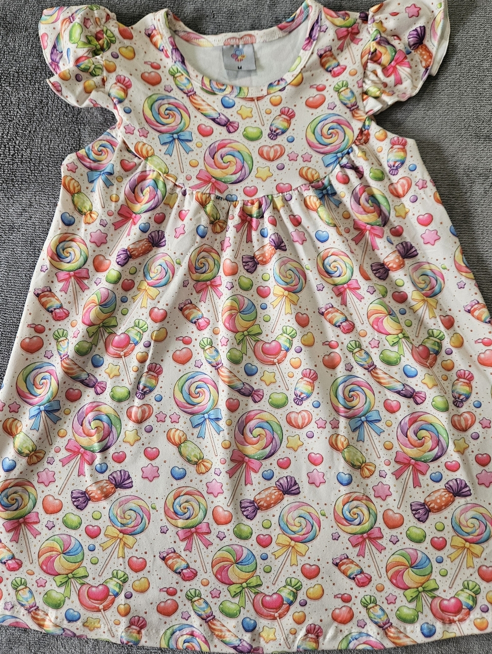 Girls' White Multicolor Candy Print Short Sleeve Dress
